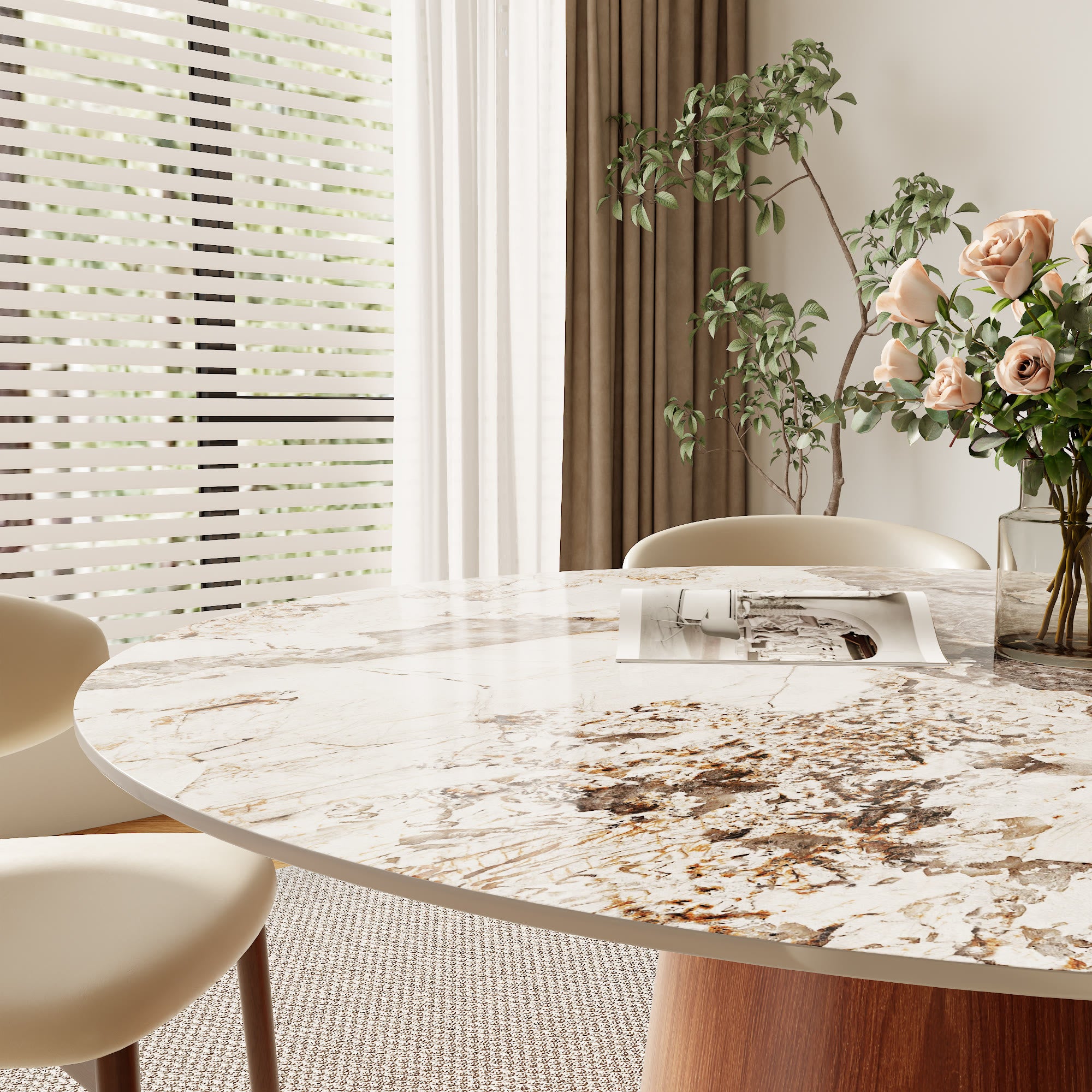 Calen Walnut Solid Wood Pedestal Round Dining Table  - image 10