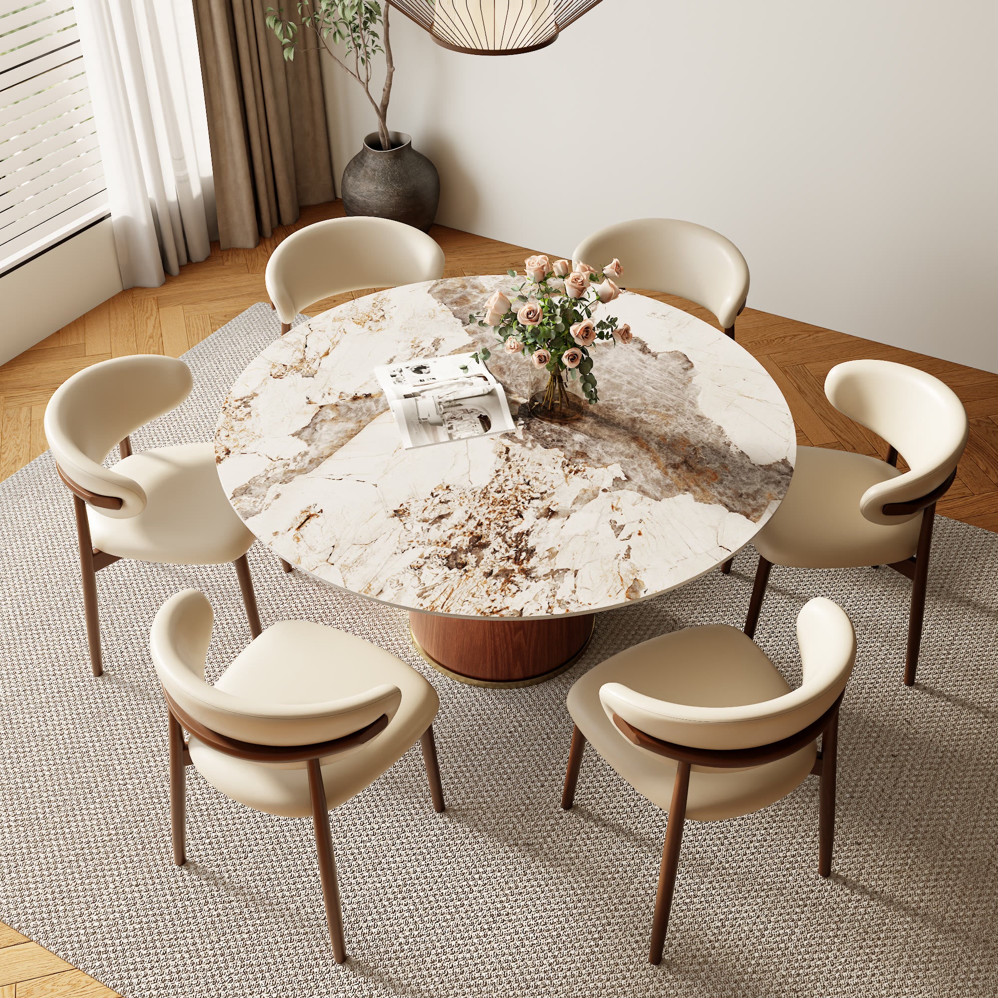 Calen Walnut Solid Wood Pedestal Round Dining Table  - image 13