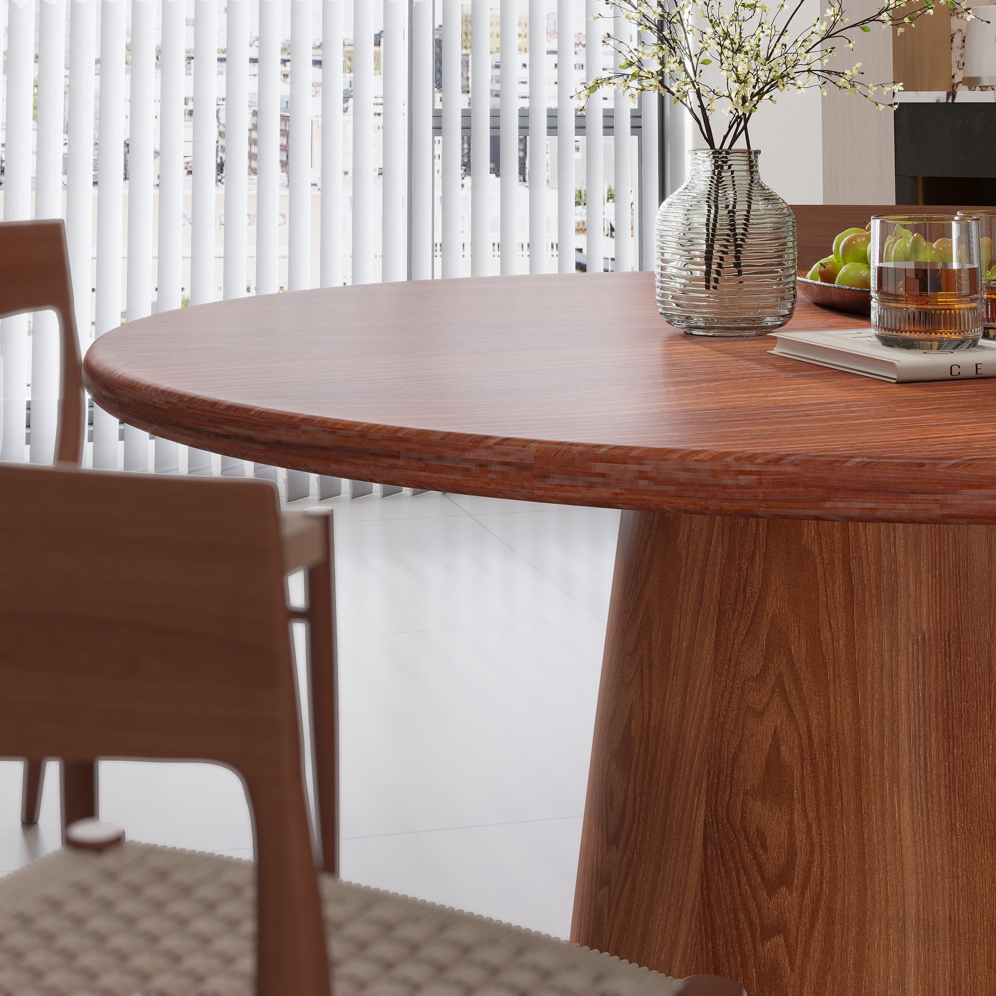 Calen Walnut Solid Wood Pedestal Round Dining Table  - image 20