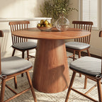 Calen Walnut Solid Wood Pedestal Round Dining Table  - Wanlut - Without Metal Ring - 43" Table - image 38