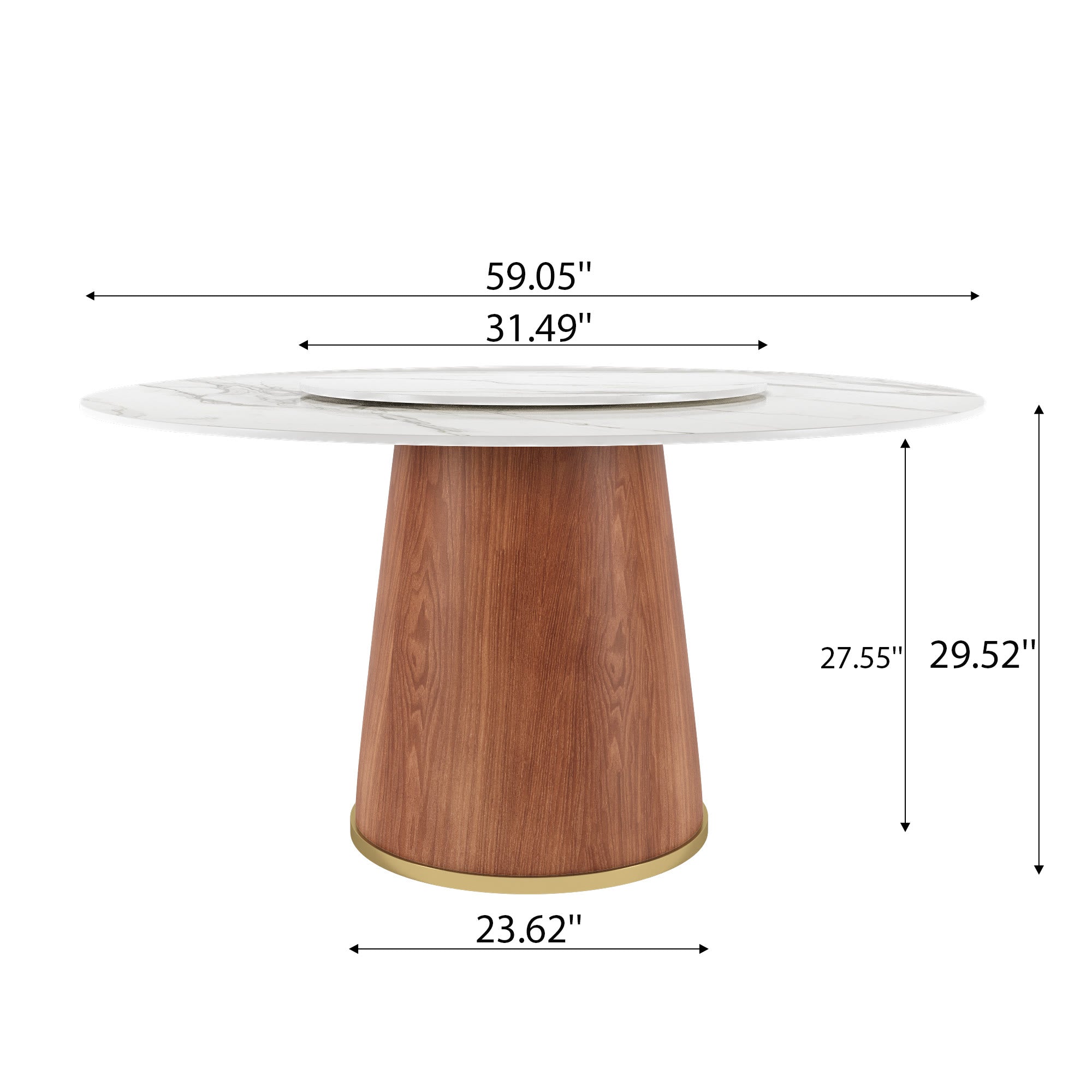 Calen Walnut Solid Wood Pedestal Round Dining Table With Lazy Susan - image 6