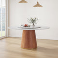 Calen Walnut Solid Wood Pedestal Round Dining Table With Lazy Susan - Snowy White - Removable Lazy Susan - 59" Table - image 0