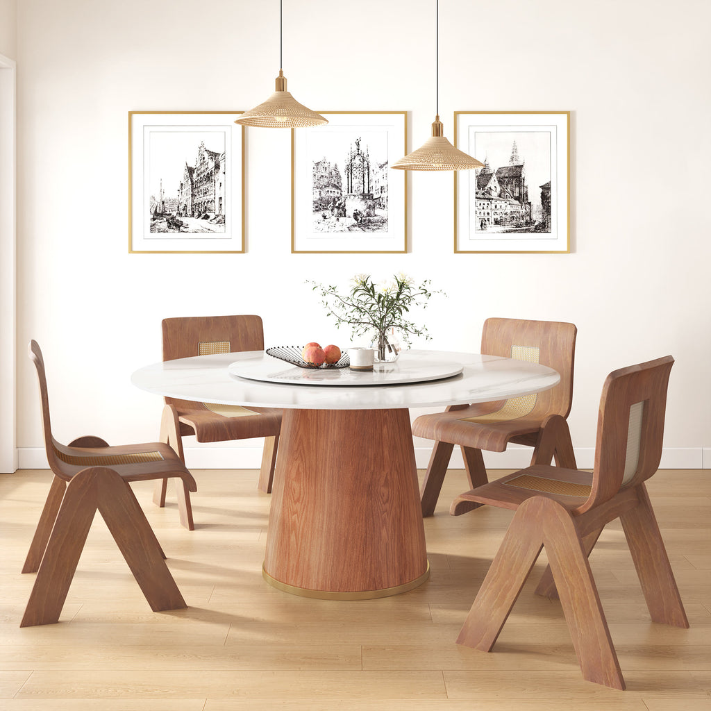 Calen Walnut Solid Wood Pedestal Round Dining Table With Lazy Susan - image 3