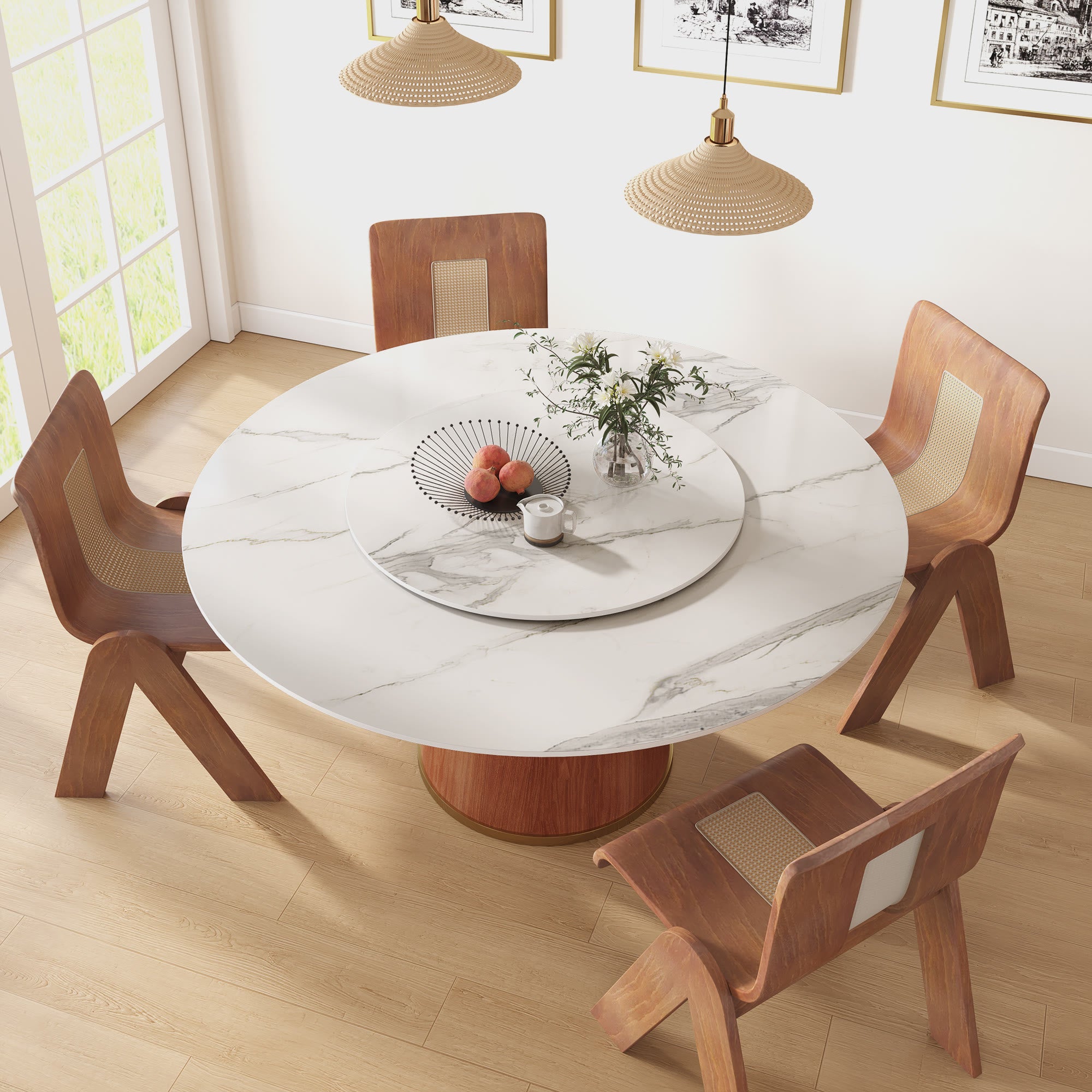 Calen Walnut Solid Wood Pedestal Round Dining Table With Lazy Susan - image 4