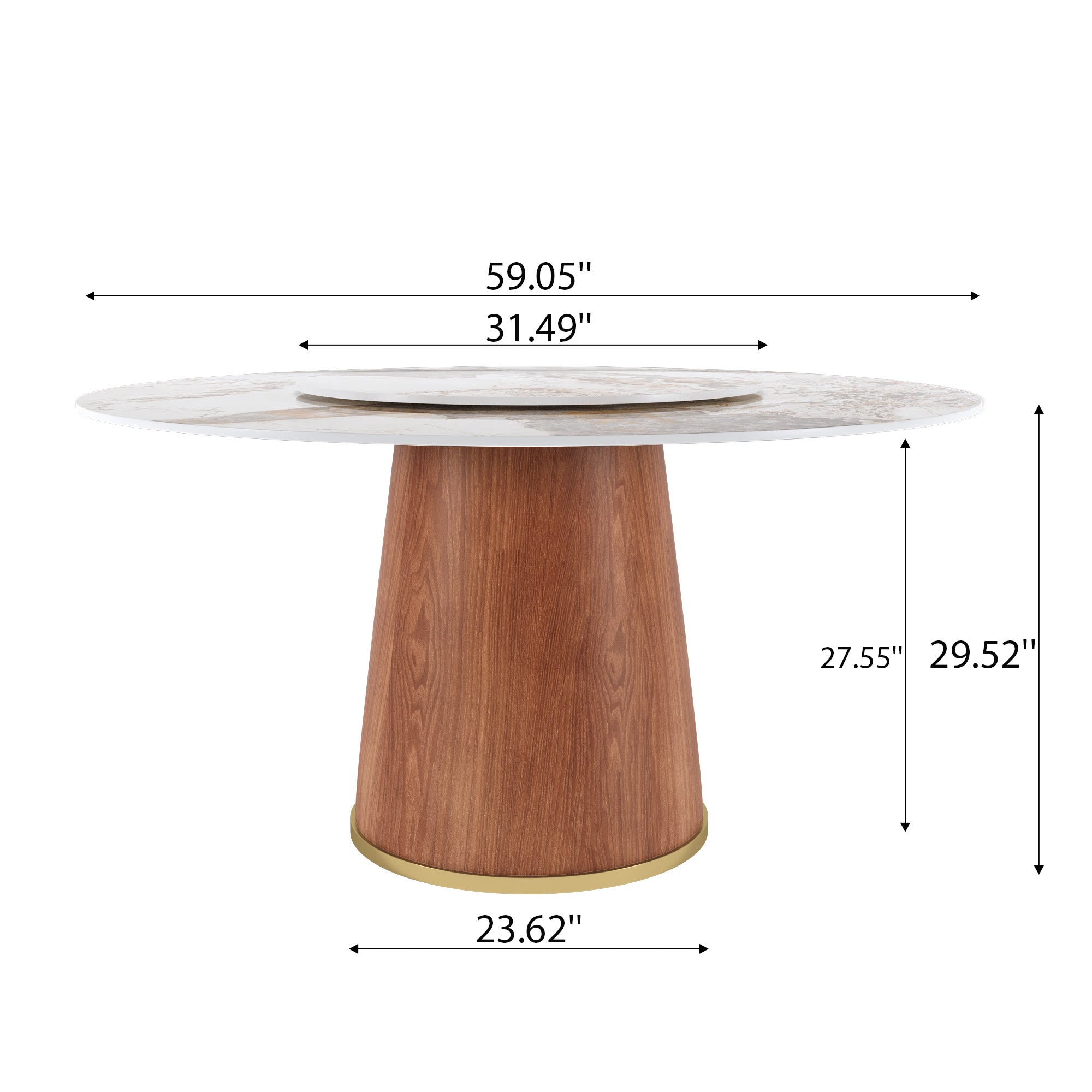 Calen Walnut Solid Wood Pedestal Round Dining Table With Lazy Susan - image 14