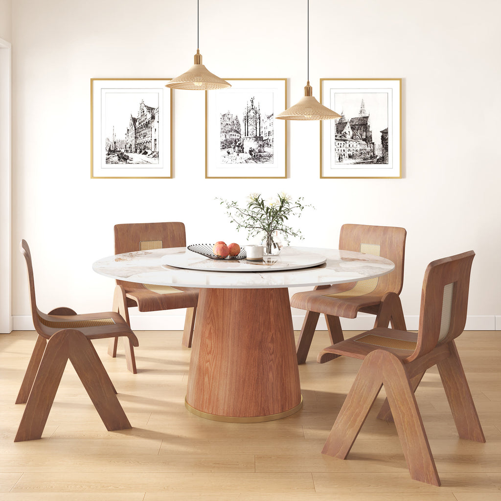 Calen Walnut Solid Wood Pedestal Round Dining Table With Lazy Susan - image 11