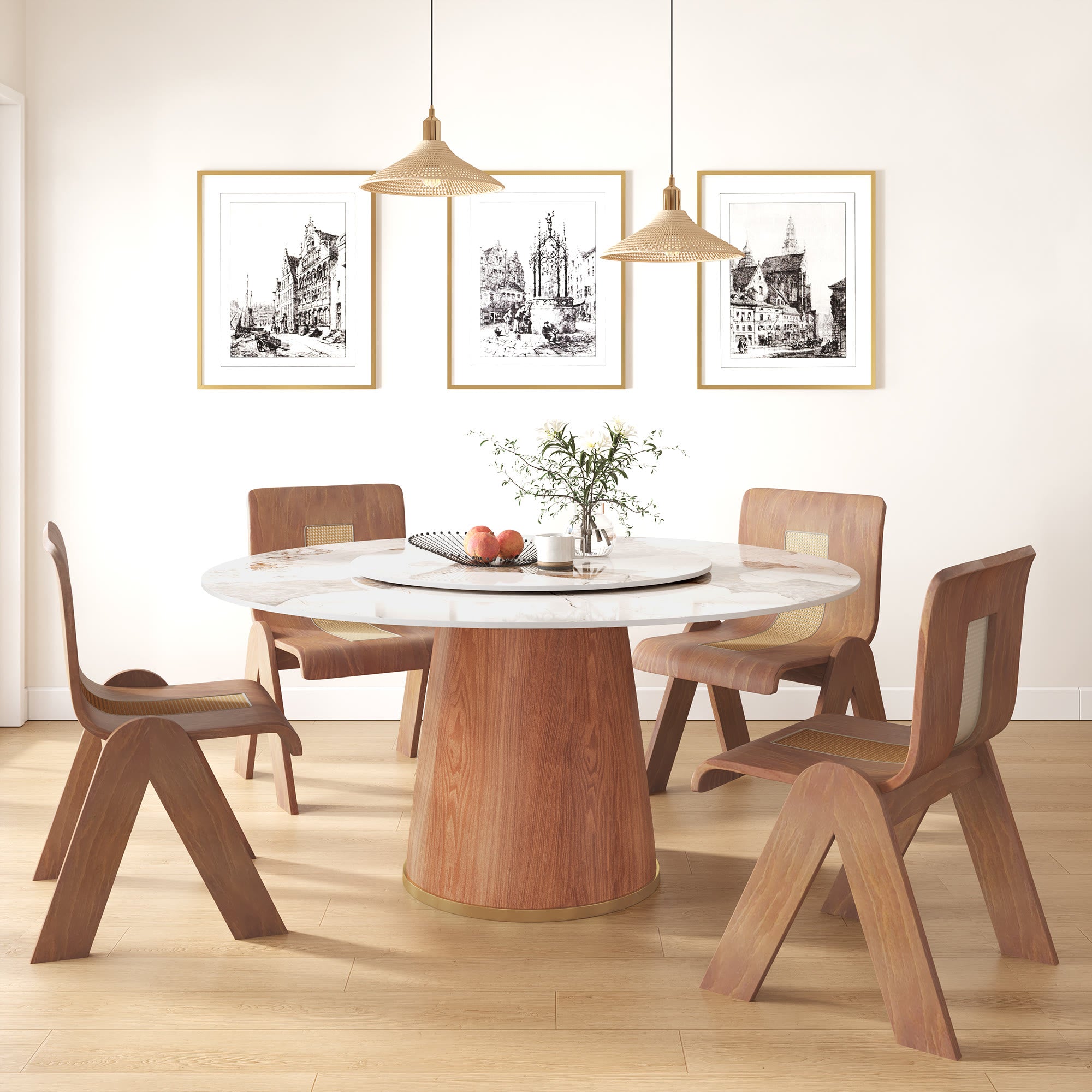 Calen Walnut Solid Wood Pedestal Round Dining Table With Lazy Susan - image 11
