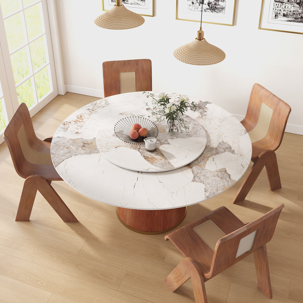 Calen Walnut Solid Wood Pedestal Round Dining Table With Lazy Susan - image 12