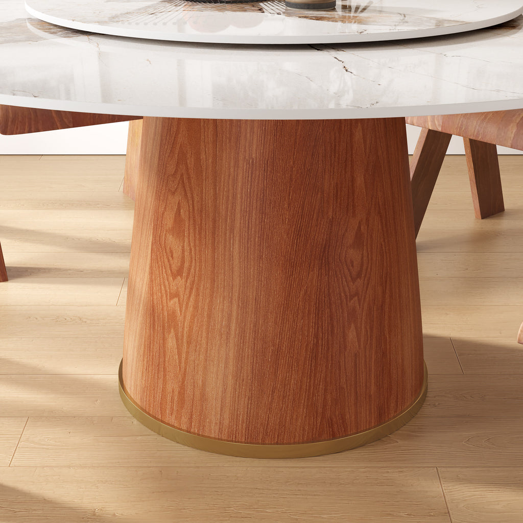 Calen Walnut Solid Wood Pedestal Round Dining Table With Lazy Susan - image 9
