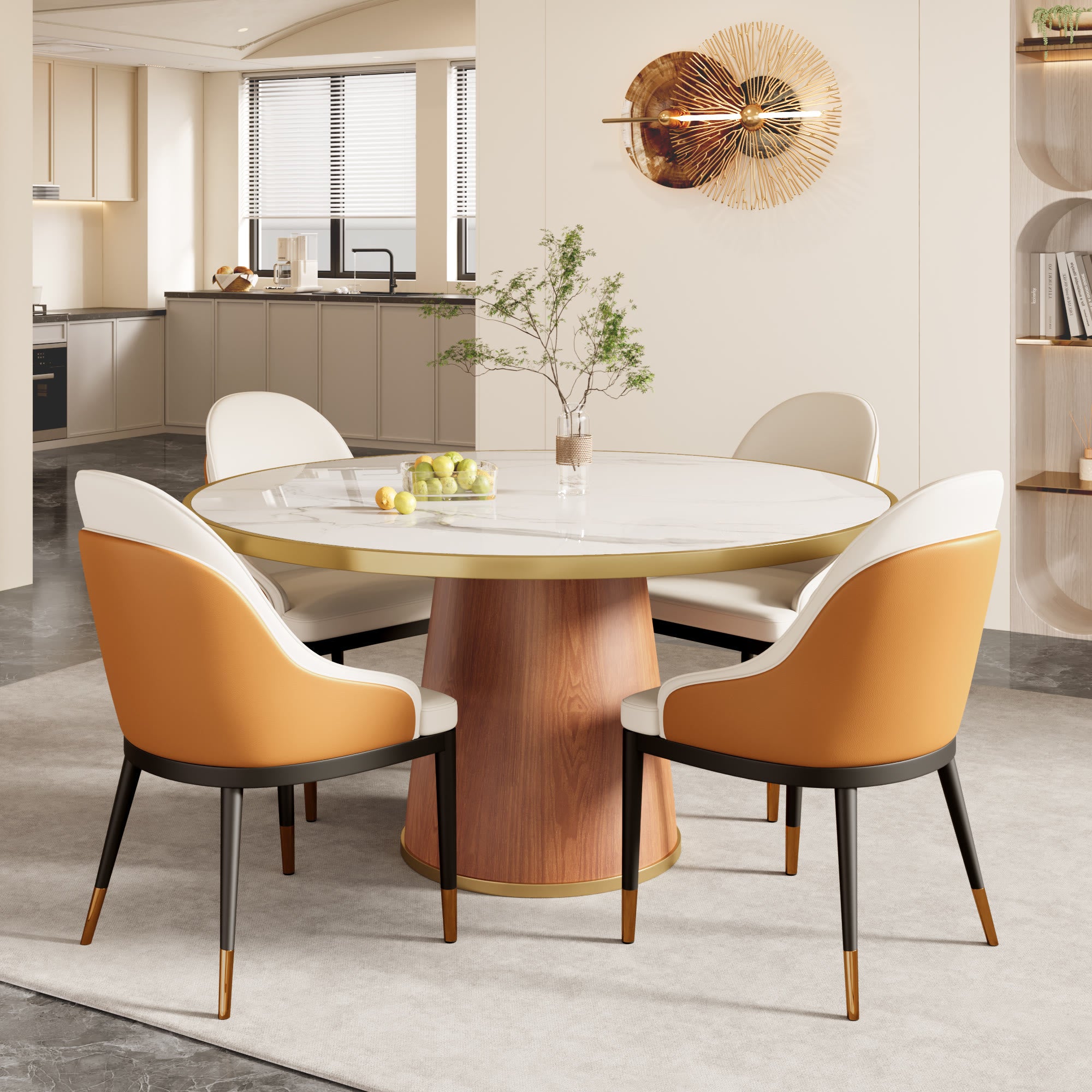Calen Walnut Solid Wood Pedestal Round Dining Table  - image 52