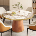 Calen Walnut Solid Wood Pedestal Round Dining Table  - Pandora With Metal Ring - With Metal Ring - 59" Table - image 43