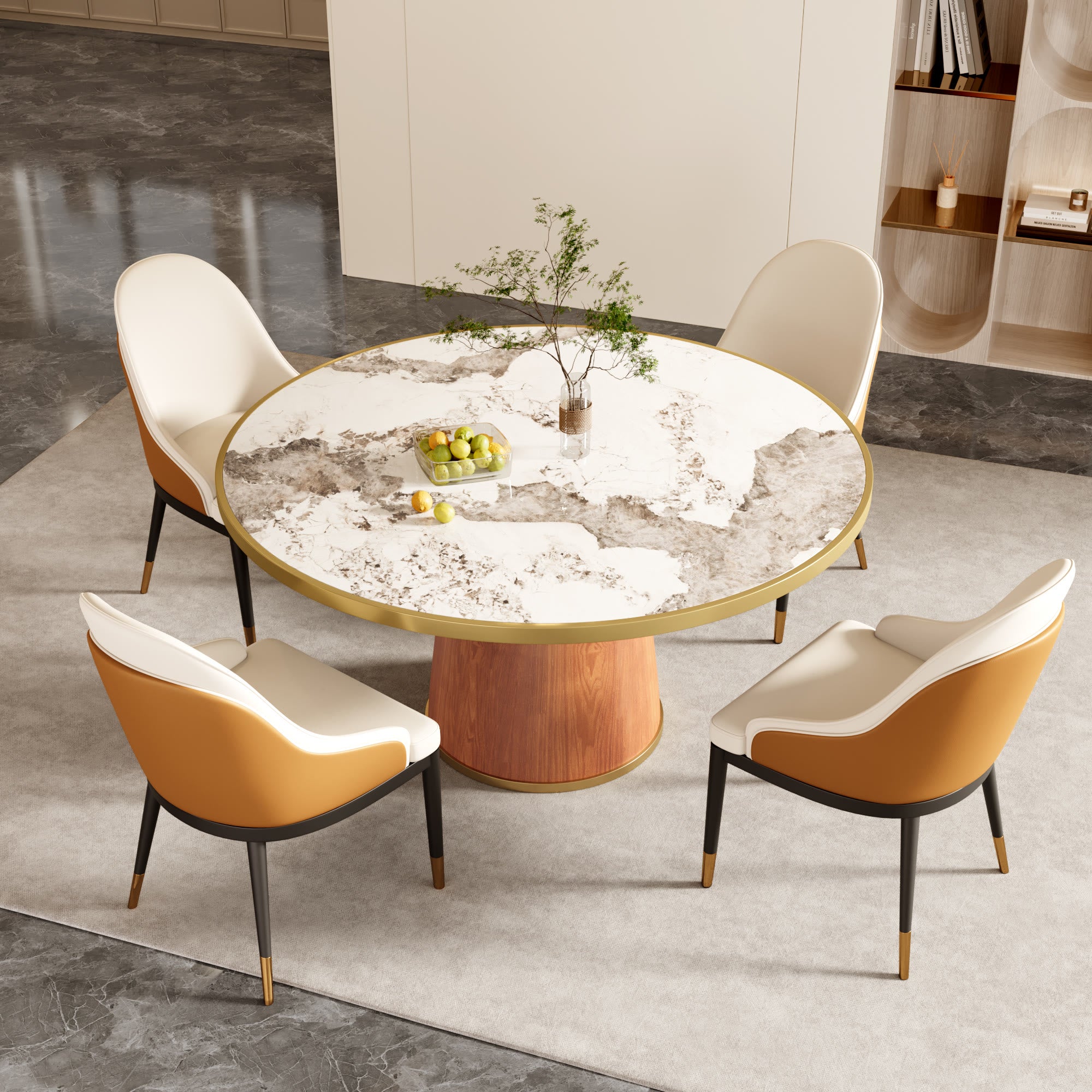 Calen Walnut Solid Wood Pedestal Round Dining Table  - image 44