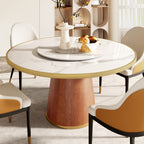 Calen Walnut Solid Wood Pedestal Round Dining Table With Lazy Susan - Snowy White With Metal Ring - Removable Lazy Susan - 59" Table - image 46