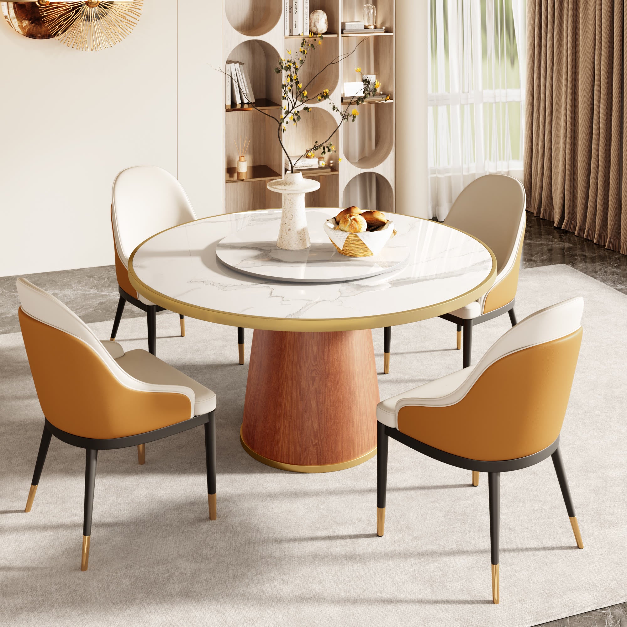Calen Walnut Solid Wood Pedestal Round Dining Table With Lazy Susan - image 48