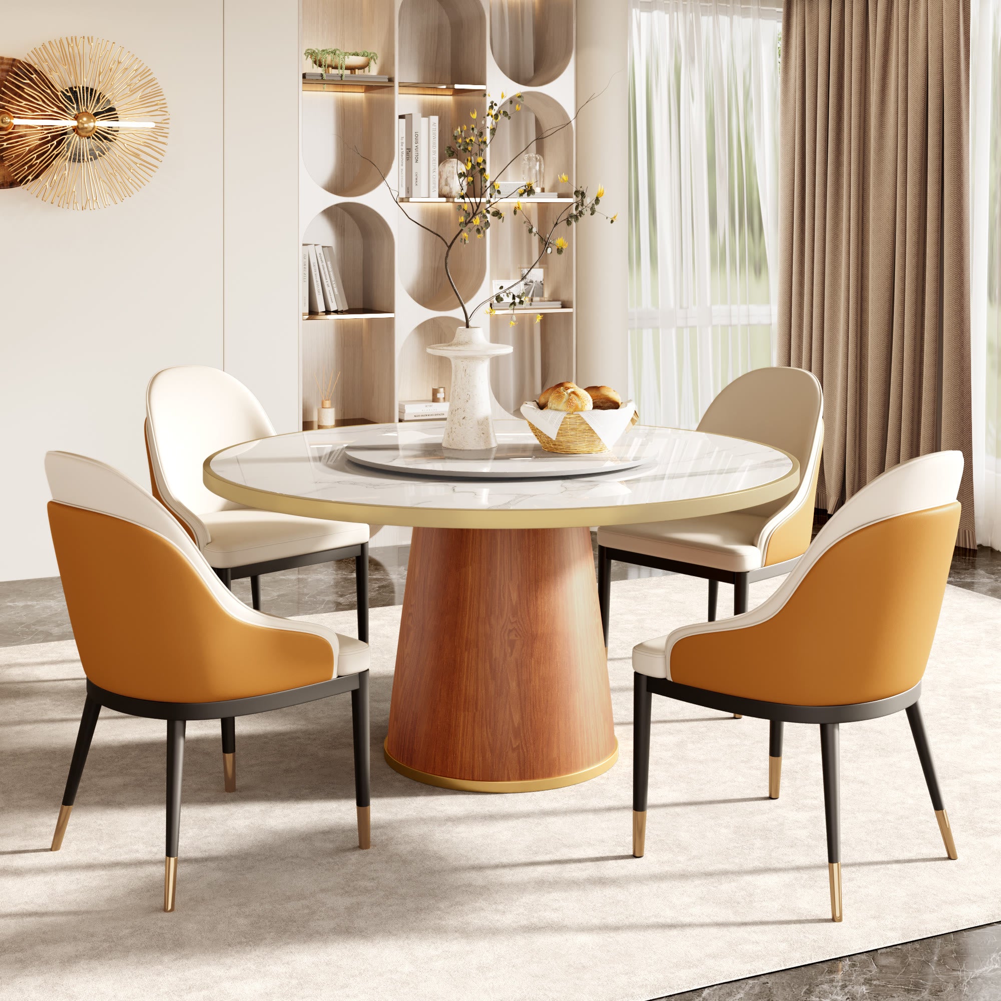 Calen Walnut Solid Wood Pedestal Round Dining Table With Lazy Susan - image 49