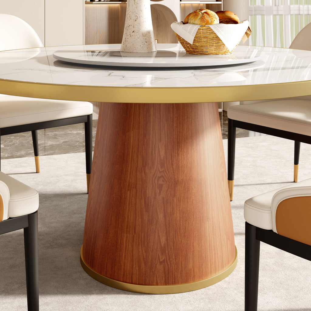 Calen Walnut Solid Wood Pedestal Round Dining Table With Lazy Susan - image 47