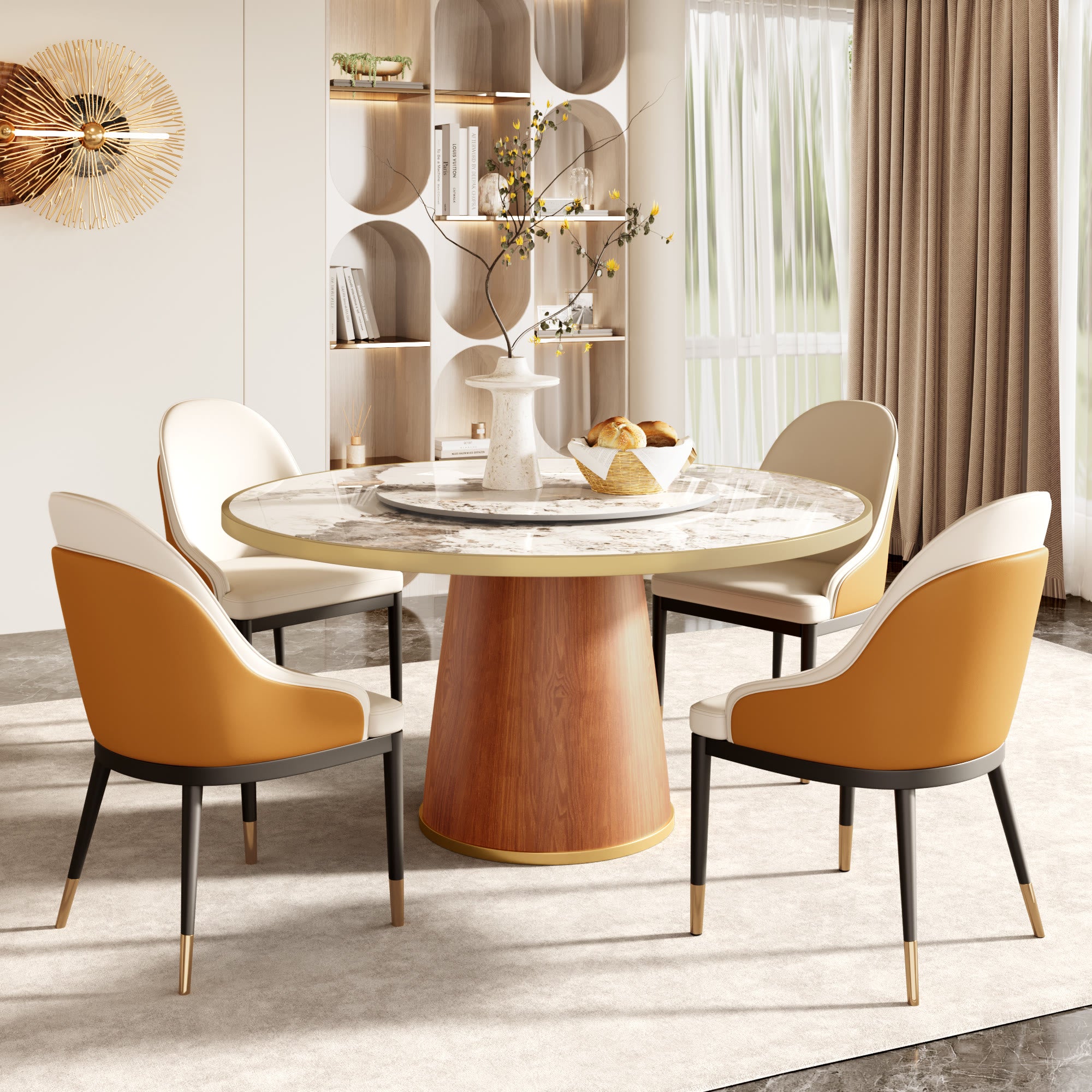 Calen Walnut Solid Wood Pedestal Round Dining Table With Lazy Susan - image 56