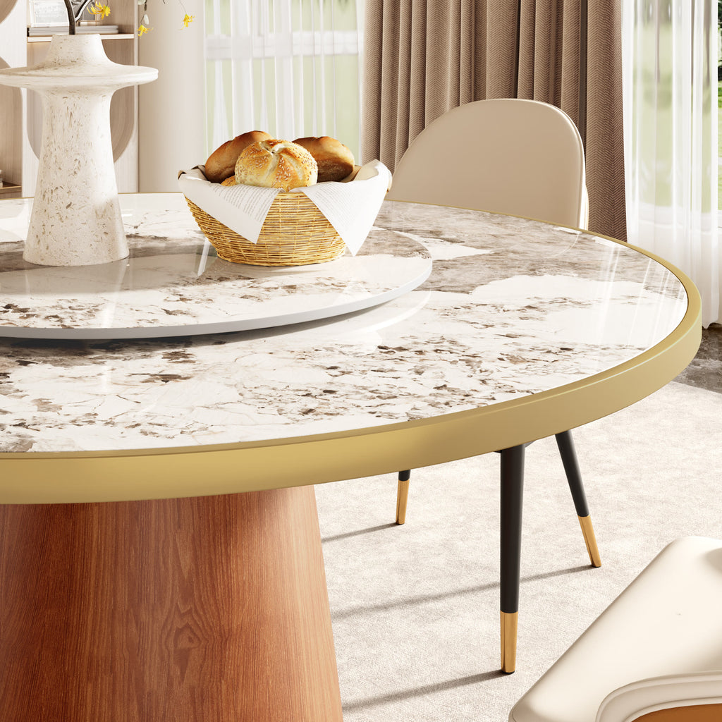 Calen Walnut Solid Wood Pedestal Round Dining Table With Lazy Susan - image 61