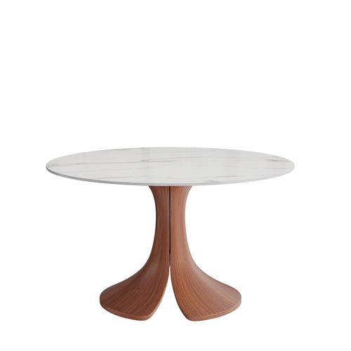Calyx Red Walnut Solid Wood Pedestal Round Dining Table  - image 1