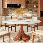 Calyx Red Walnut Solid Wood Pedestal Round Dining Table  - Snowy White - 59" Table - with Lazy Susan - image 28