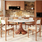 Calyx Red Walnut Solid Wood Pedestal Round Dining Table  - image 40