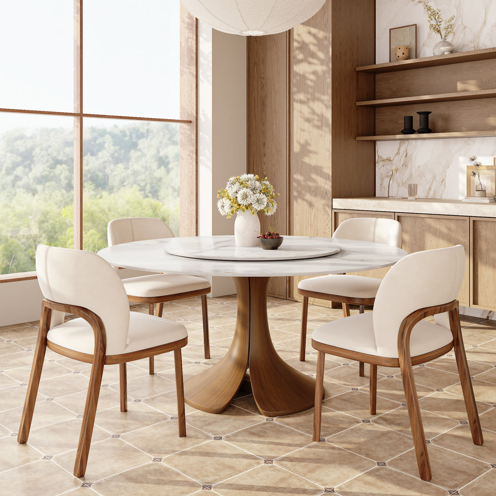 Calyx Dark Walnut Solid Wood Pedestal Round Dining Table  - image 33