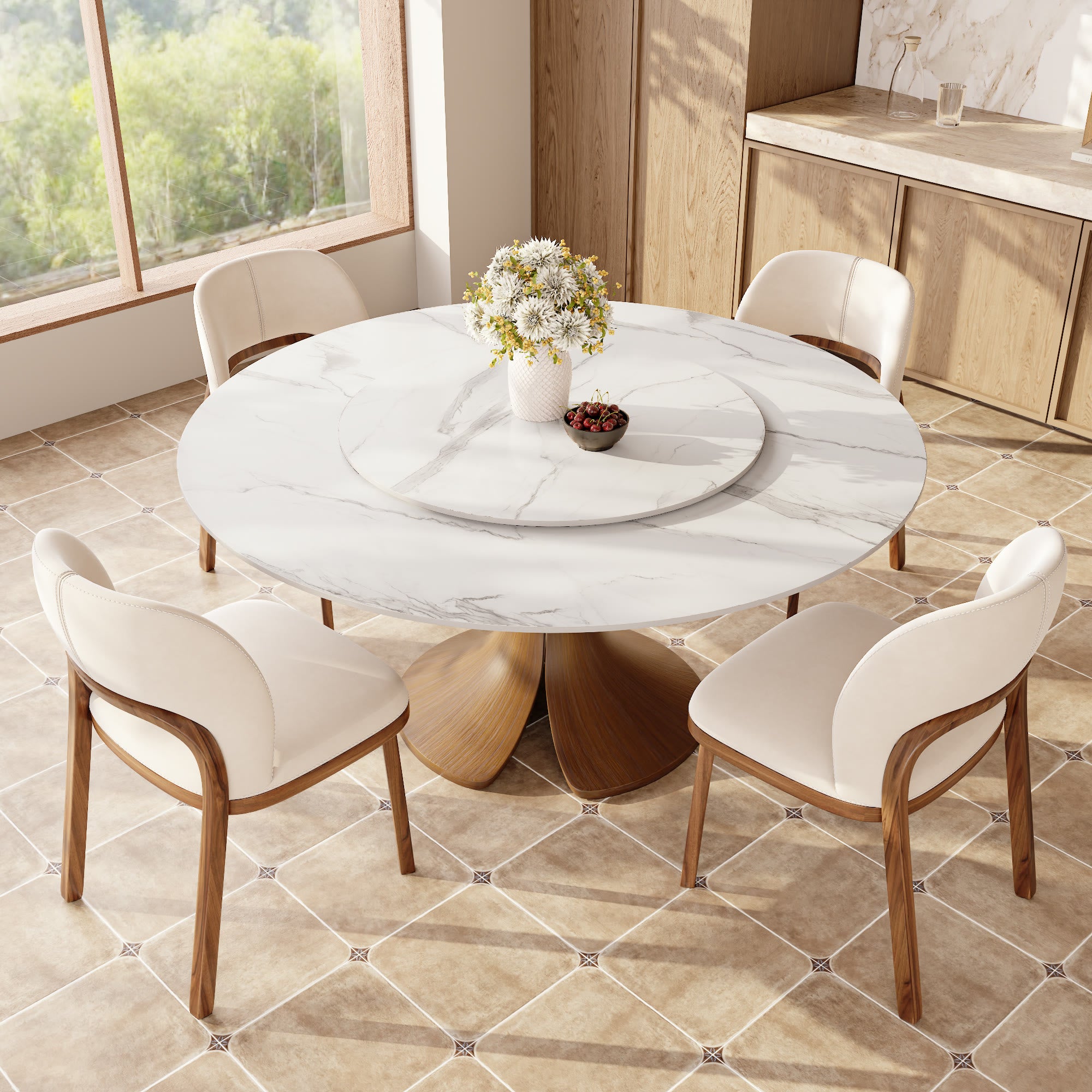 Calyx Dark Walnut Solid Wood Pedestal Round Dining Table  - image 34