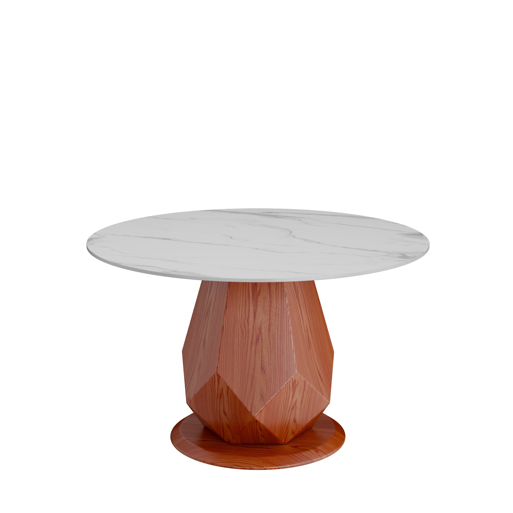 Prisma Red Walnut Solid Wood Geometric Pedestal Round Dining Table  - image 1