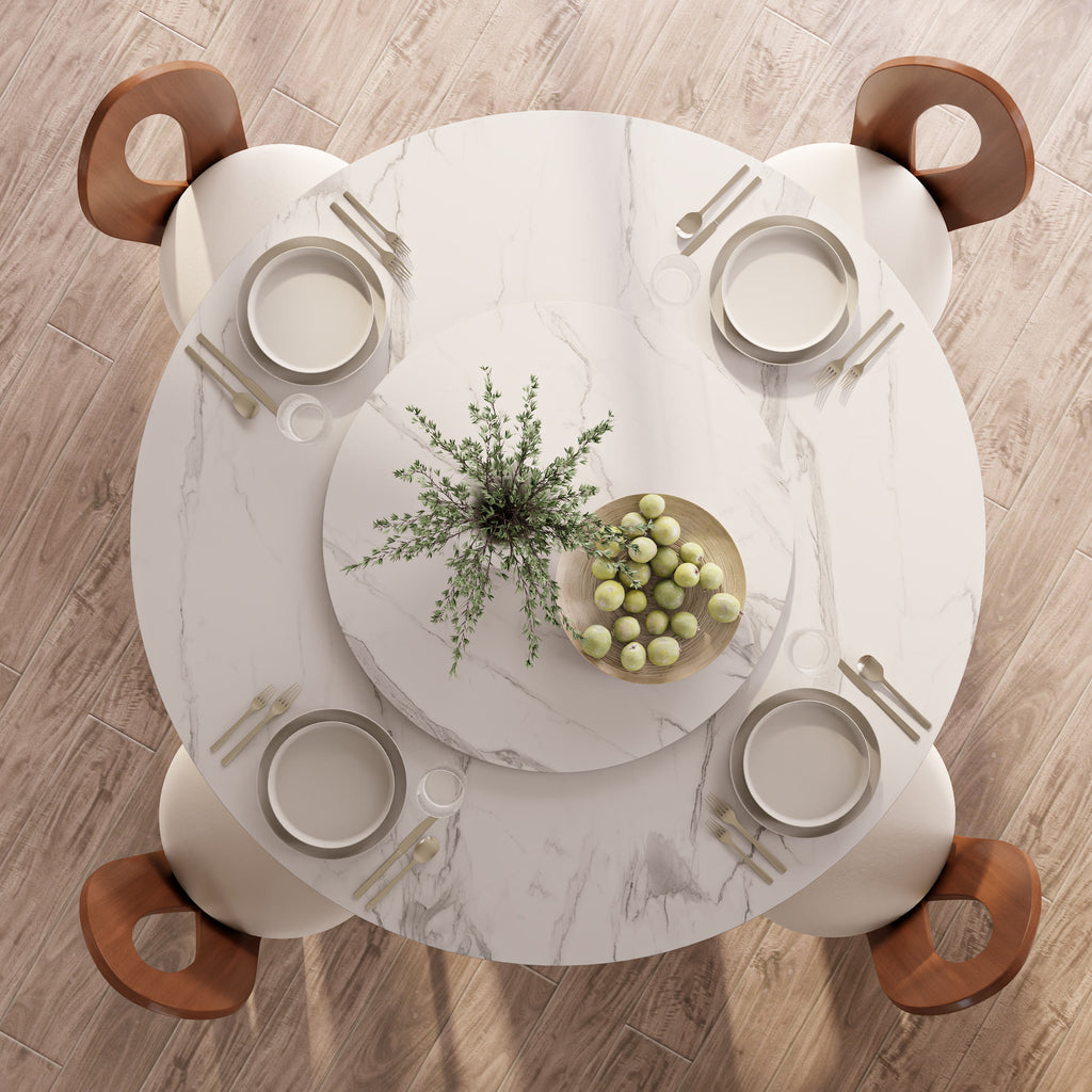 Prisma Red Walnut Solid Wood Geometric Pedestal Round Dining Table  - image 32