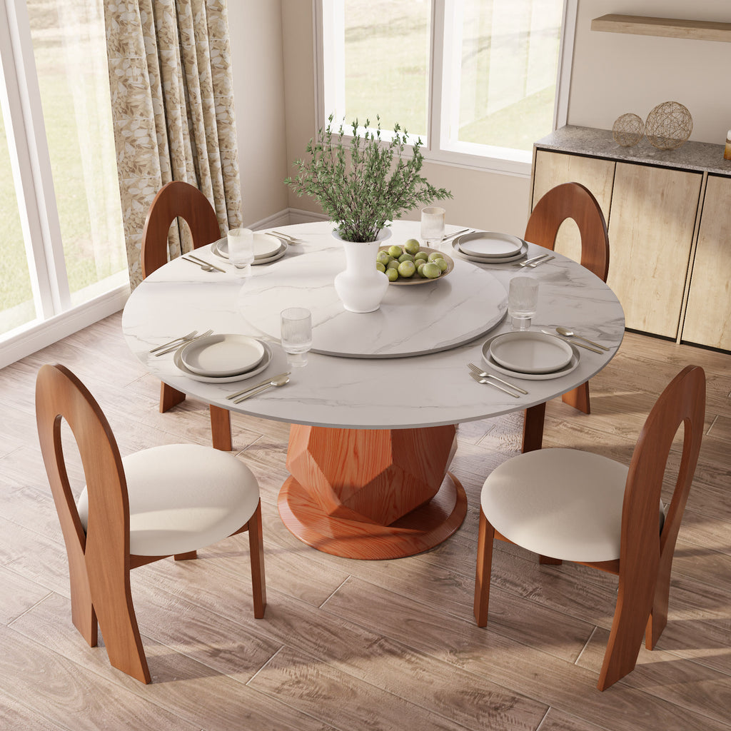 Prisma Red Walnut Solid Wood Geometric Pedestal Round Dining Table  - image 34