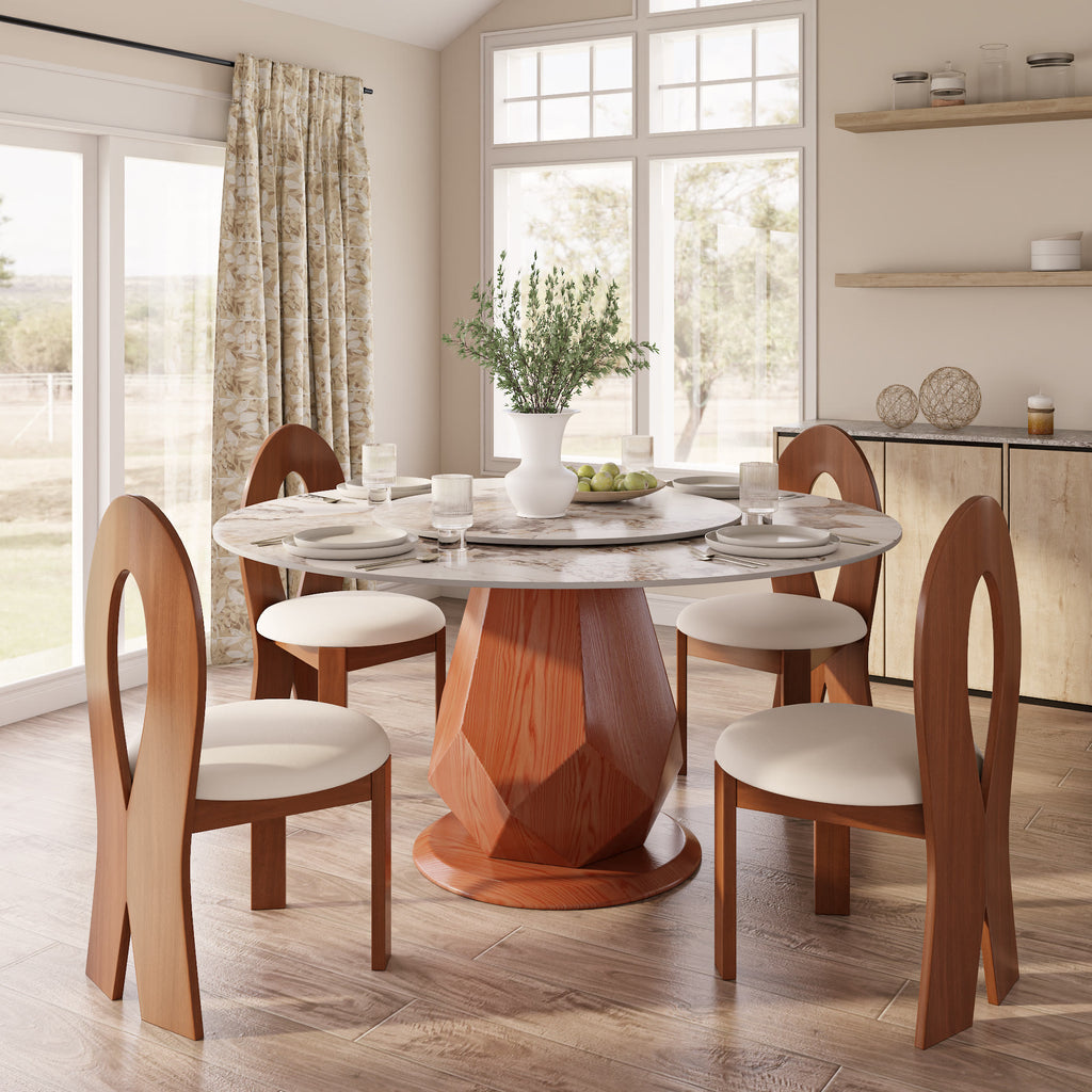 Prisma Red Walnut Solid Wood Geometric Pedestal Round Dining Table  - image 40