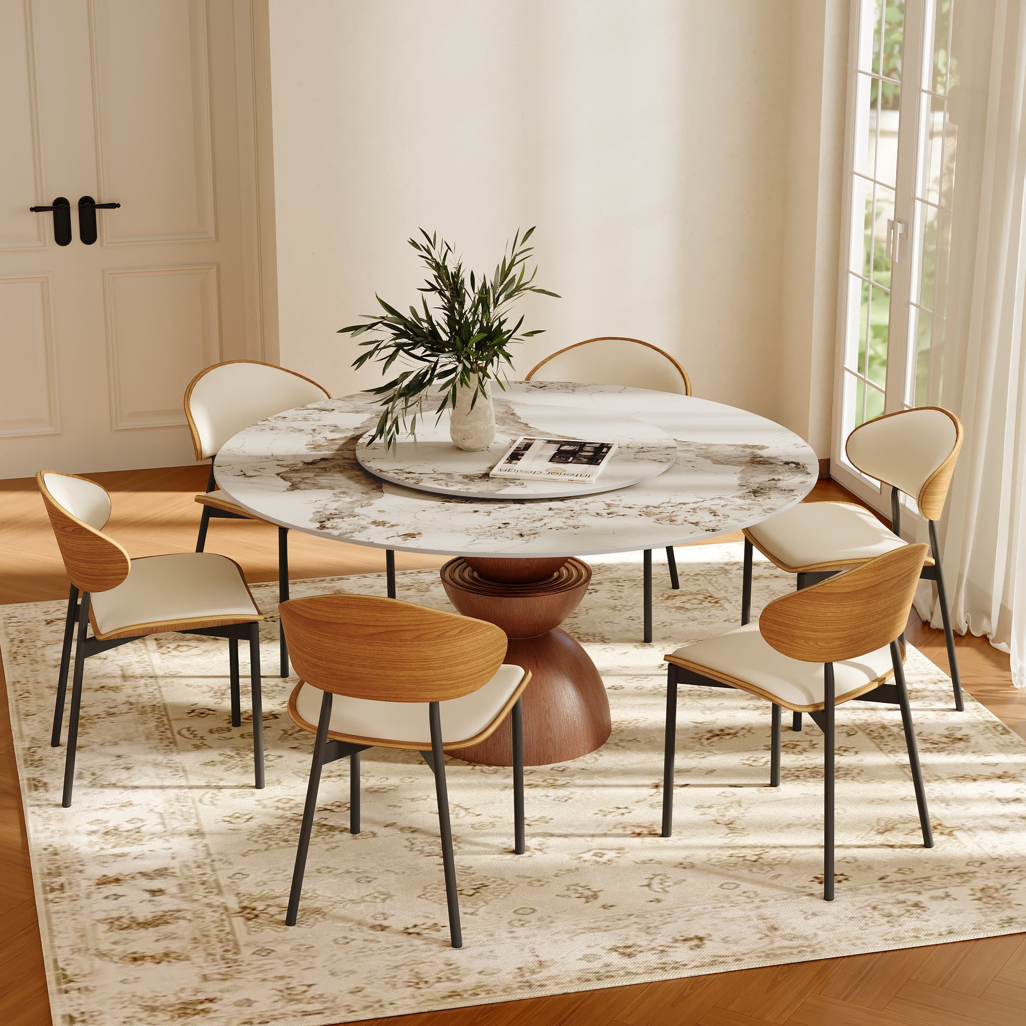 Mira Red Walnut Solid Wood Pedestal Round Dining Table - image 31
