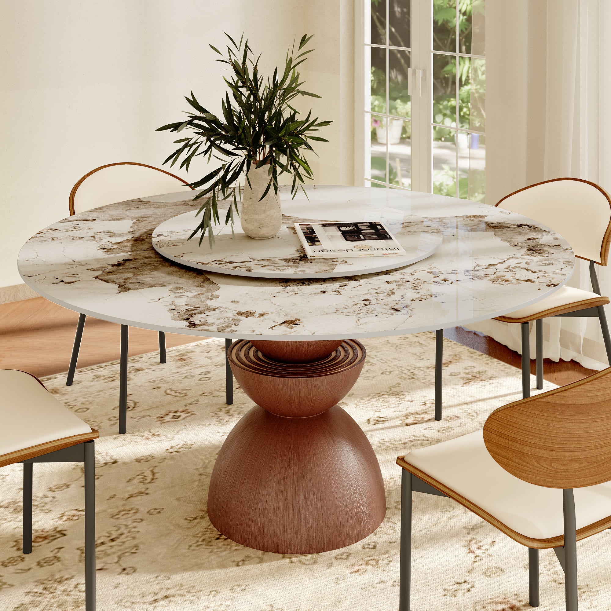 Mira Red Walnut Solid Wood Pedestal Round Dining Table - image 32