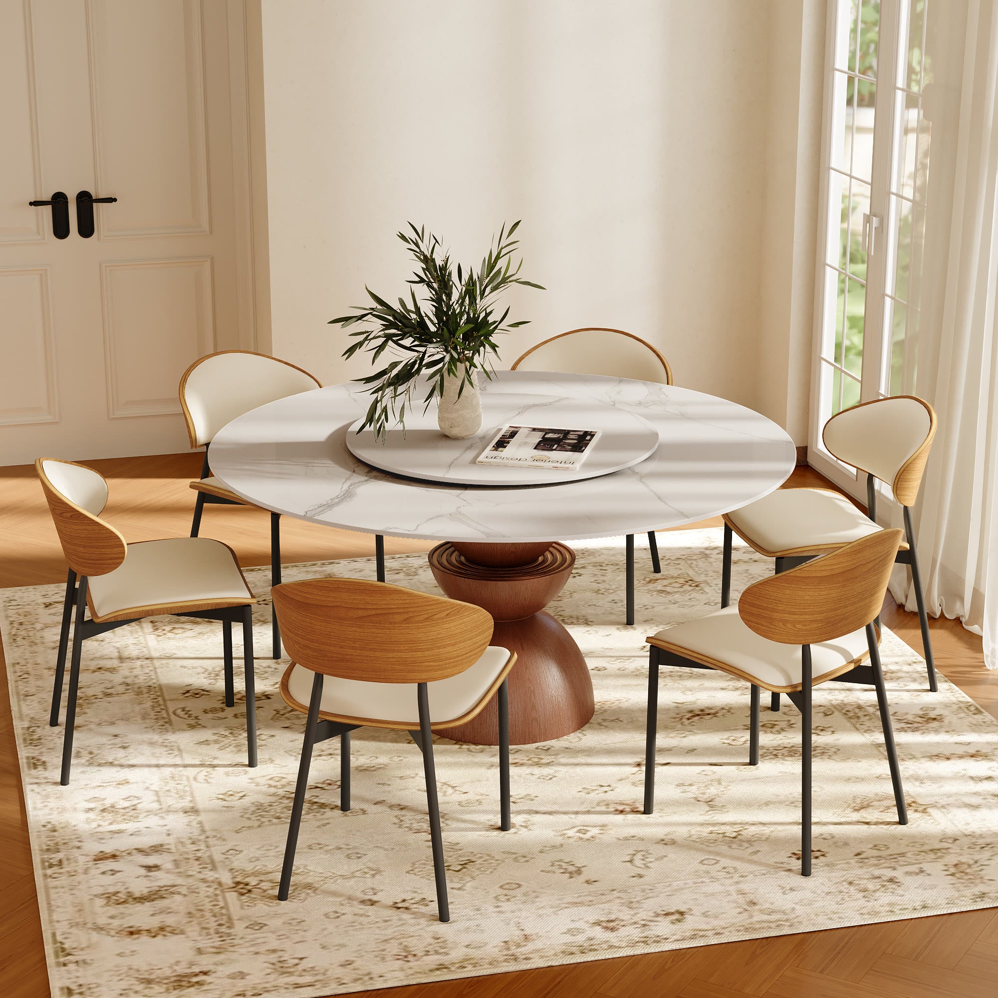 Mira Red Walnut Solid Wood Pedestal Round Dining Table - image 40