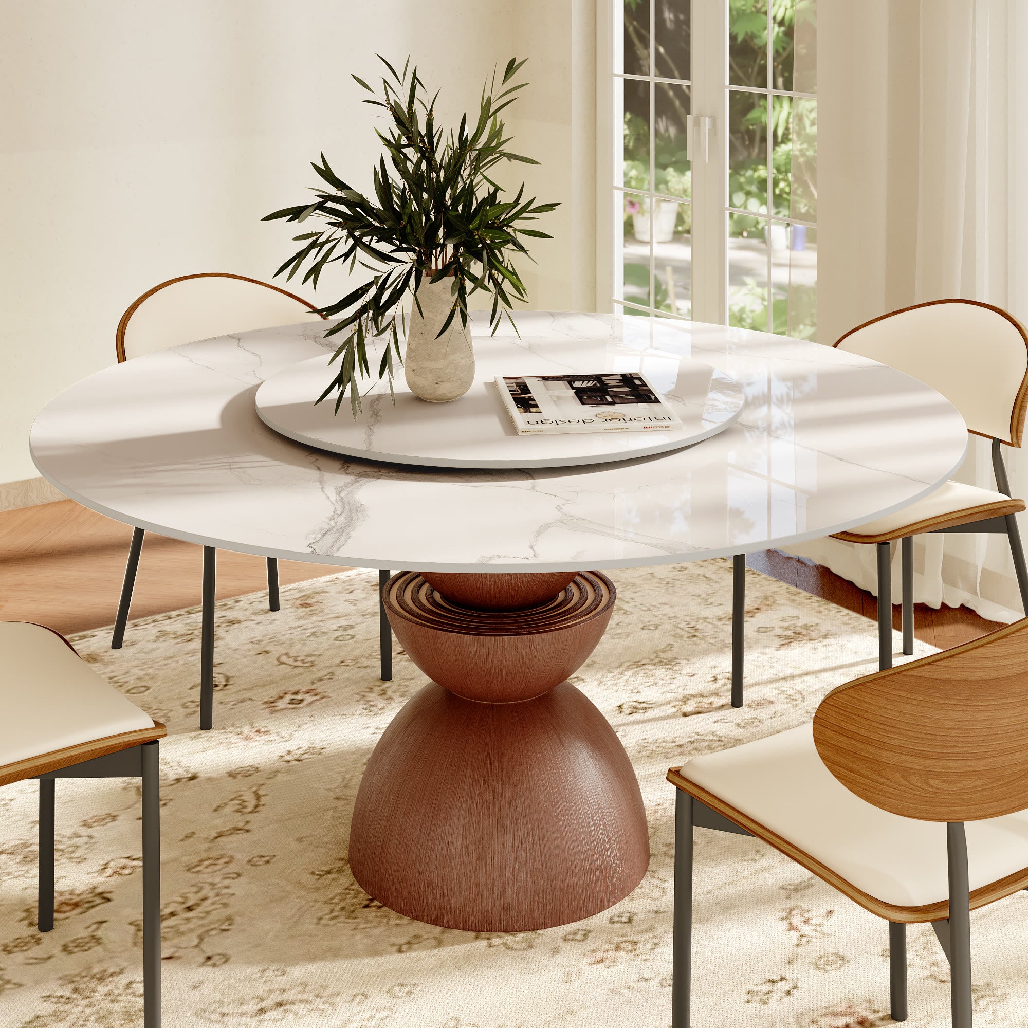 Mira Red Walnut Solid Wood Pedestal Round Dining Table - image 41
