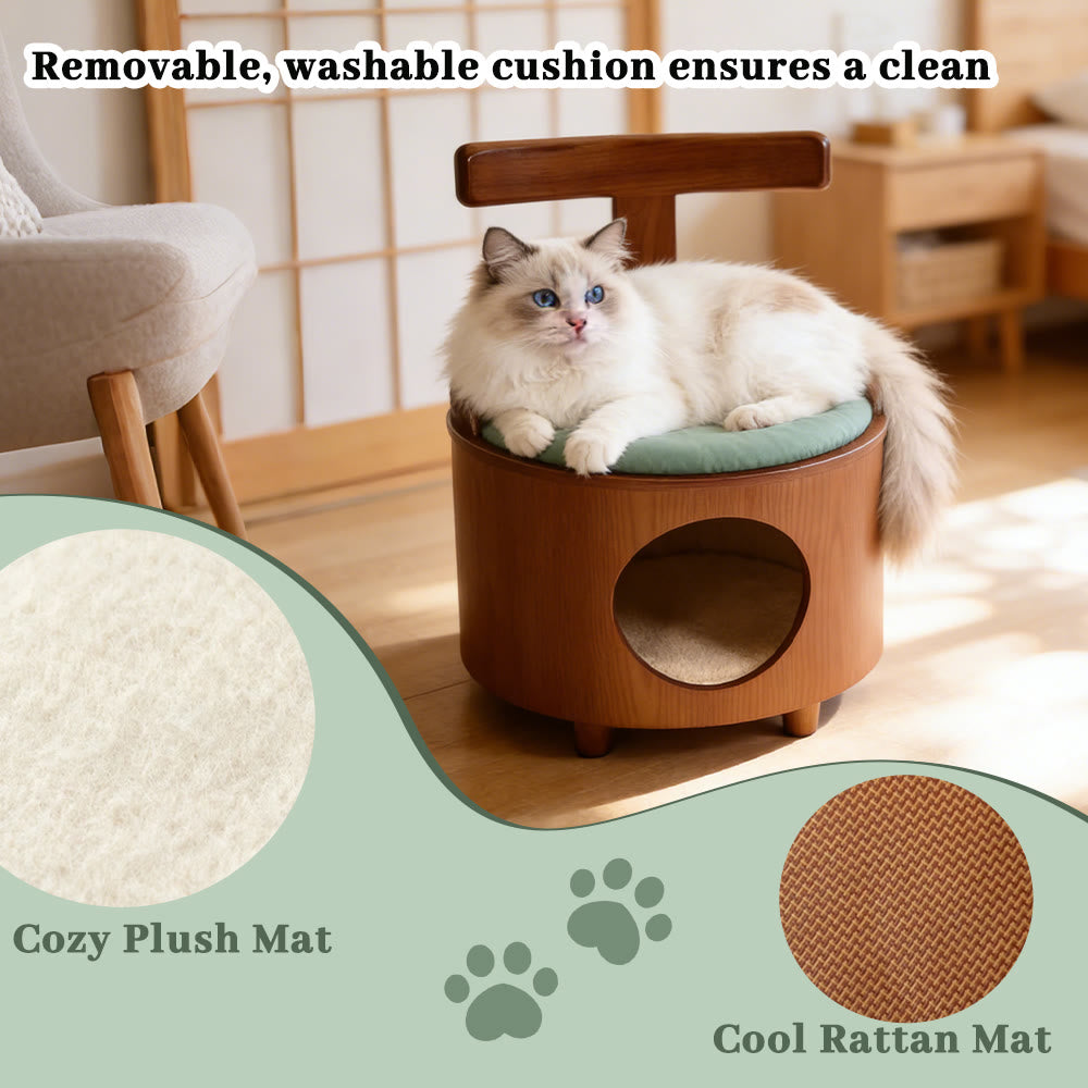 Solid Wood Enclosed Cats Beds & Portable Kitty House with Removable Washable Cushion - image 7