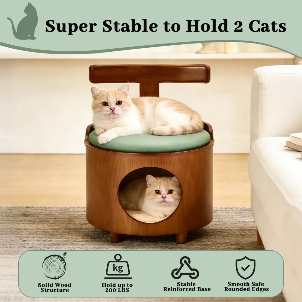 Solid Wood Enclosed Cats Beds & Portable Kitty House with Removable Washable Cushion - image 8