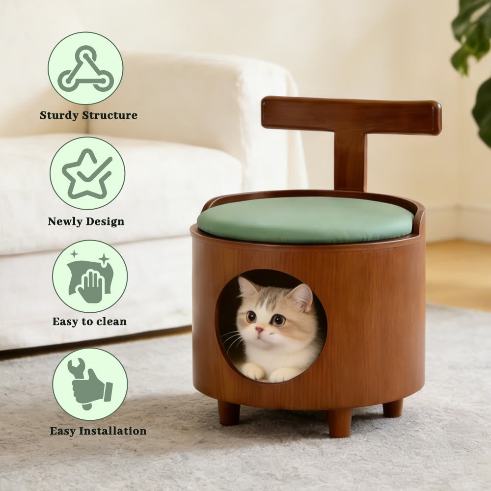 Solid Wood Enclosed Cats Beds & Portable Kitty House with Removable Washable Cushion - image 6