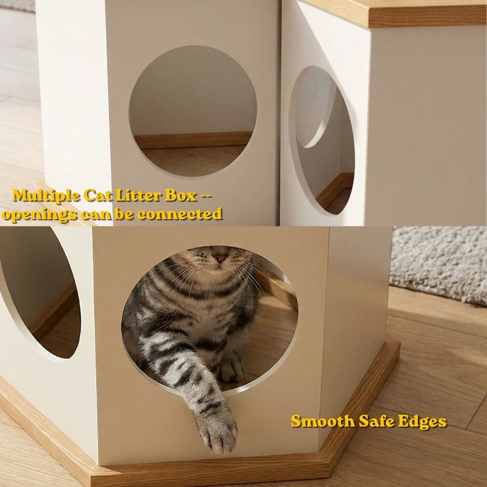 22" Playful Solid Wood Cat Litter Box Enclosure Furniture With High-Quality Glass Desktop - image 6