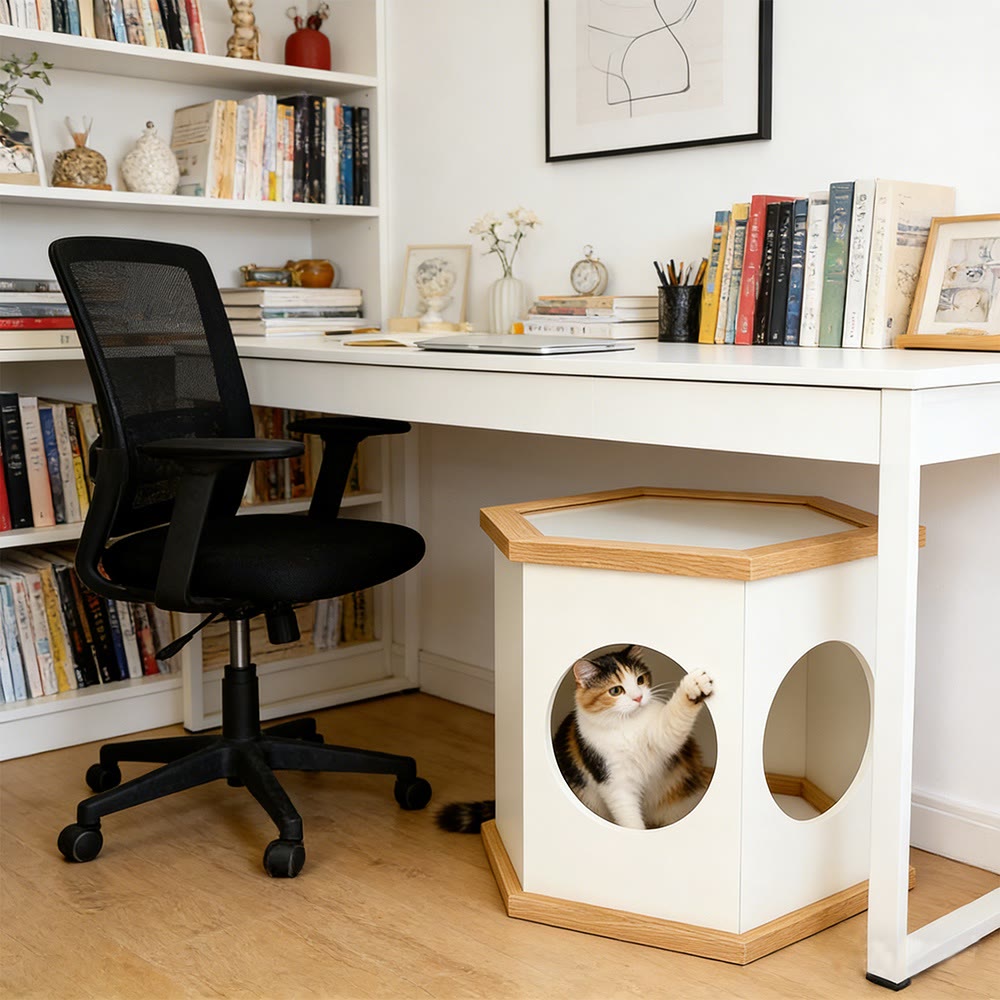 22" Playful Solid Wood Cat Litter Box Enclosure Furniture With High-Quality Glass Desktop - image 8