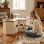 22" Playful Solid Wood Cat Litter Box Enclosure Furniture With High-Quality Glass Desktop - image 3