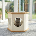 22" Playful Solid Wood Cat Litter Box Enclosure Furniture With High-Quality Glass Desktop - White - image 2