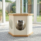 22" Playful Solid Wood Cat Litter Box Enclosure Furniture With High-Quality Glass Desktop - White - image 2