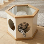 22" Playful Solid Wood Cat Litter Box Enclosure Furniture With High-Quality Glass Desktop - image 4