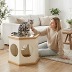 22" Playful Solid Wood Cat Litter Box Enclosure Furniture With High-Quality Glass Desktop - image 5