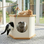 22" Playful Solid Wood Cat Litter Box Enclosure Furniture With High-Quality Glass Desktop - image 0