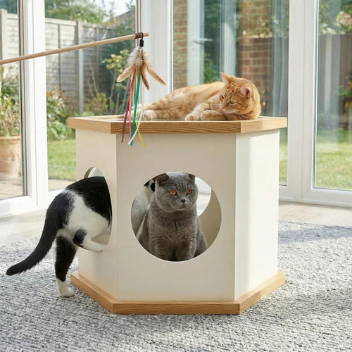 22" Playful Solid Wood Cat Litter Box Enclosure Furniture With High-Quality Glass Desktop - image 0