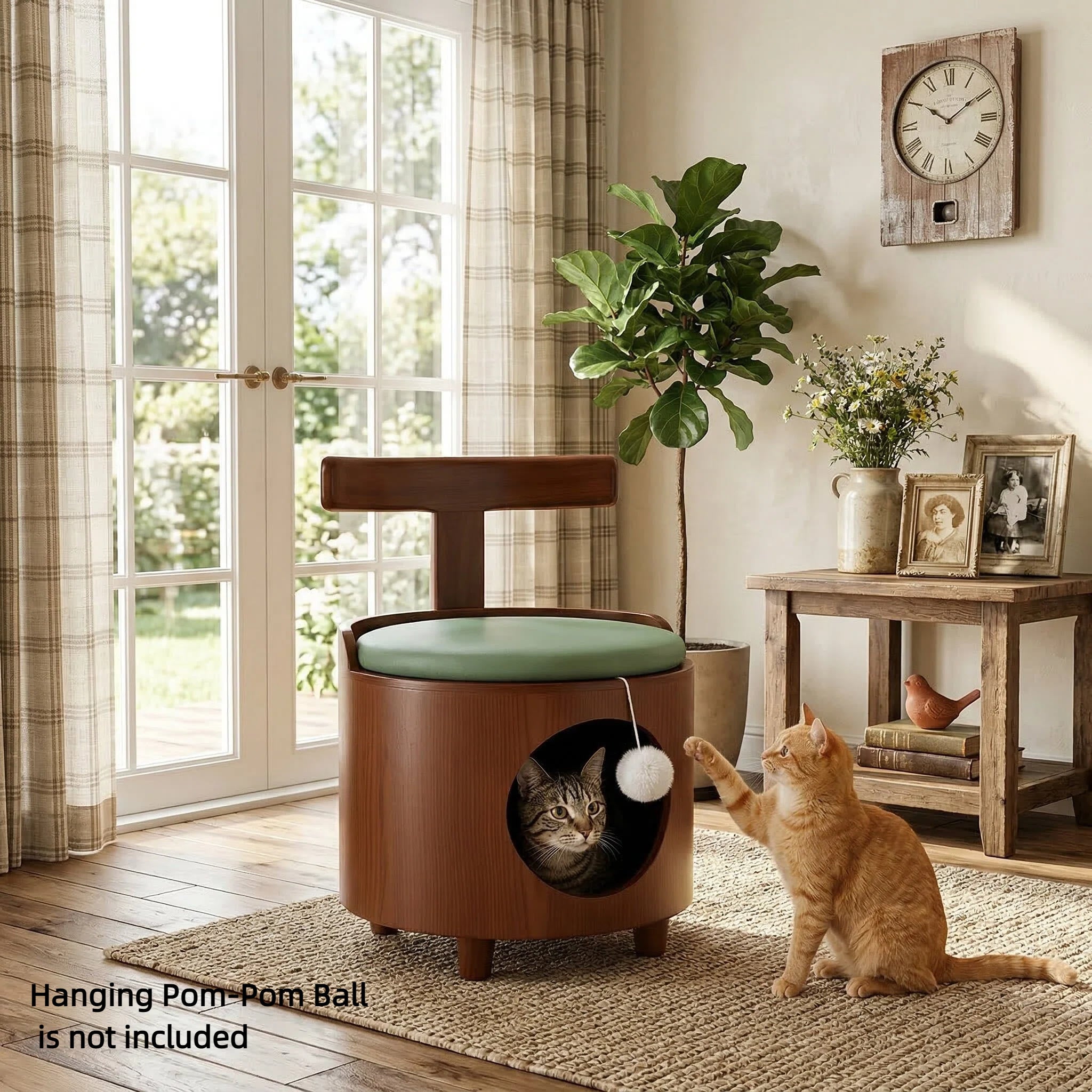 Mid-Century Solid Wood Enclosed Cats Beds & Portable Kitty House with Removable Washable Cushion, Multifunctional Pet-Friendly Stool Furniture, Minimal Installation For Living Room, Bedroom, Home Decor & Gift - image 3