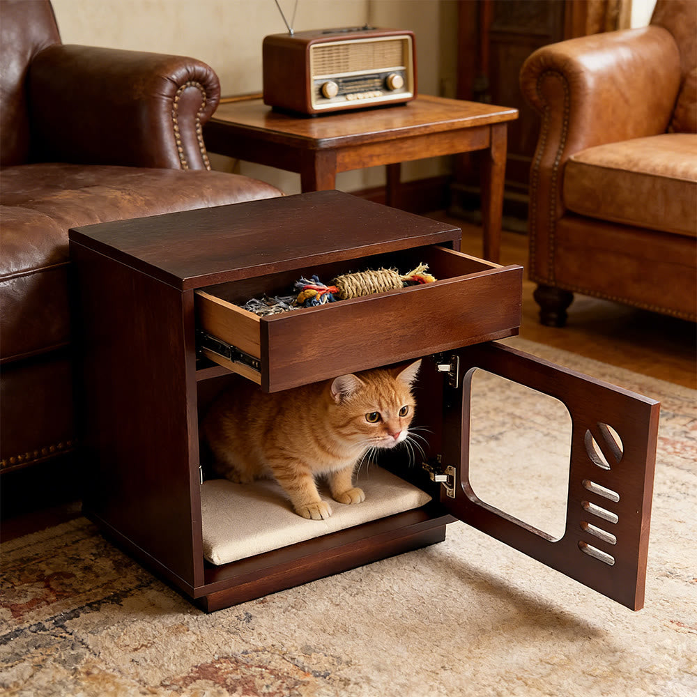 Solid Wood Cat Bed & Nightstand with Drawer - image 10