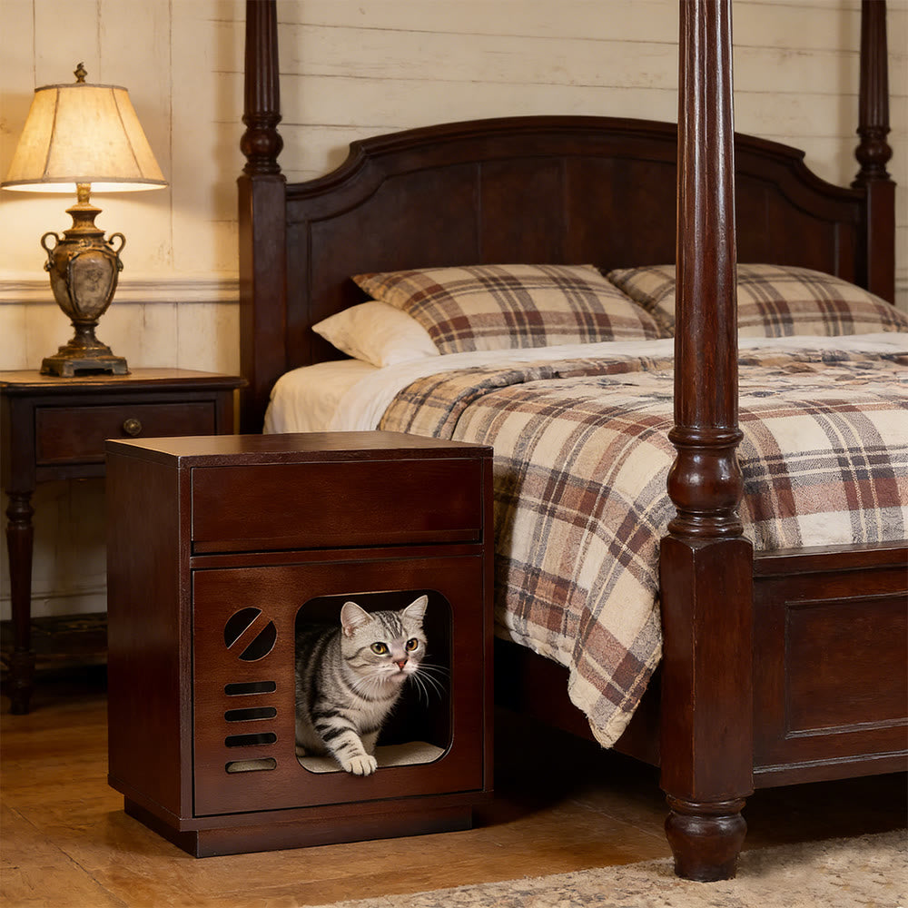 Solid Wood Cat Bed & Nightstand with Drawer - Fully Assembled, Odor-Locking Ventilation, Pet-Safe Furniture-Grade Cat Beds - image 4